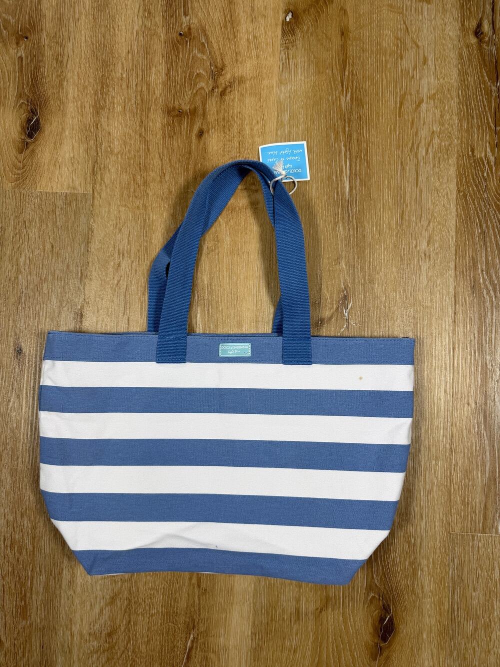 Dolce & Gabbana Light Blue Stripe Beach Tote Bag NWT